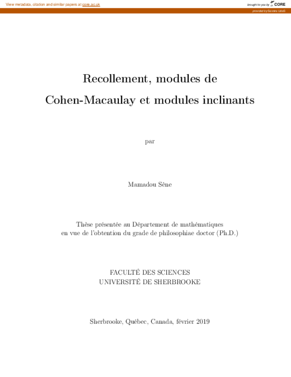 (PDF) Recollement, modules de Cohen-Macaulay et modules inclinants