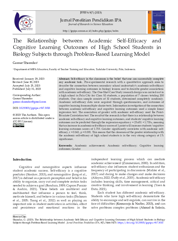 (PDF) Relationship between Academic Self-Efficacy and Cognitive ...