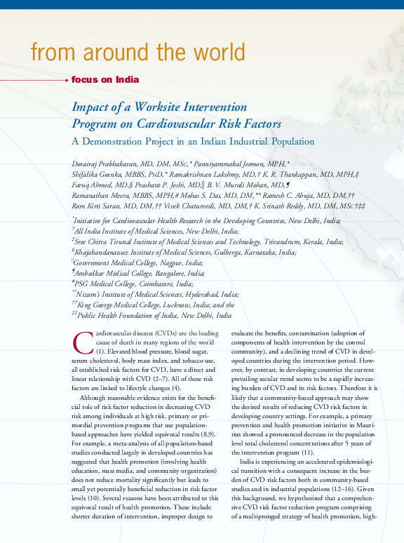 (PDF) Impact of a Worksite Intervention Program on Cardiovascular Risk ...