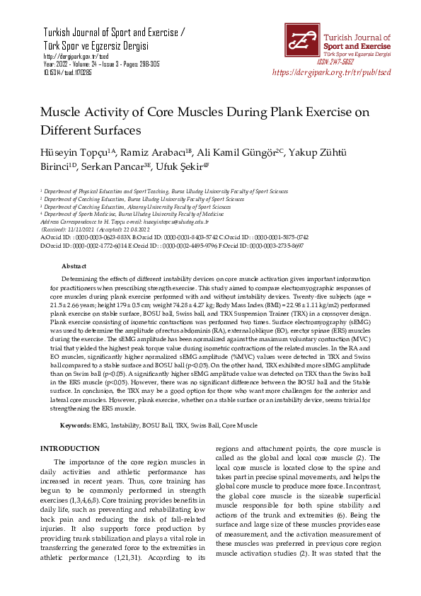 (PDF) Muscle Activity of Core Muscles During Plank Exercise on ...