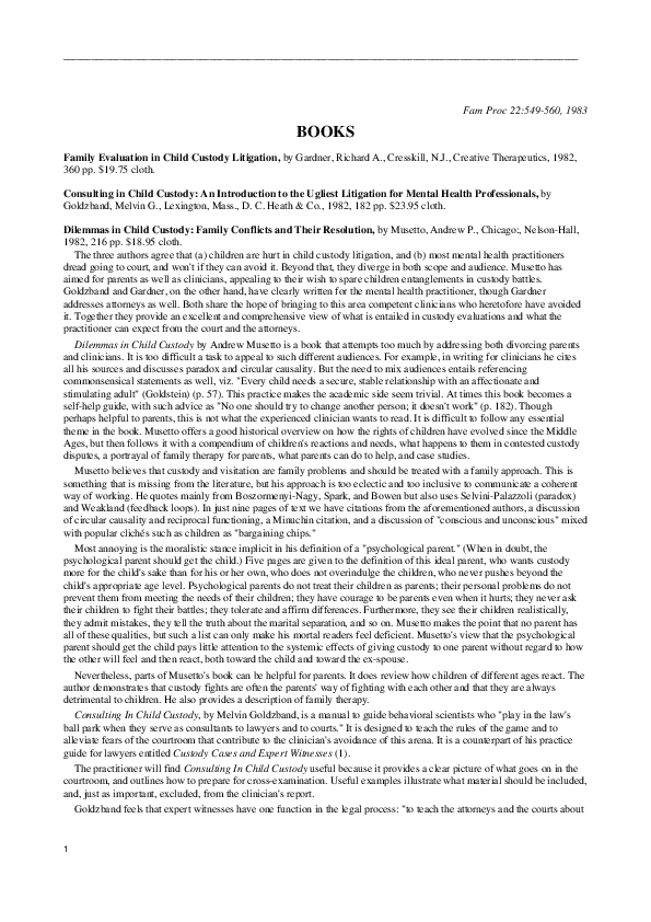 (PDF) Dilemmas in Child Custody: Family Conflicts and Their Resolution