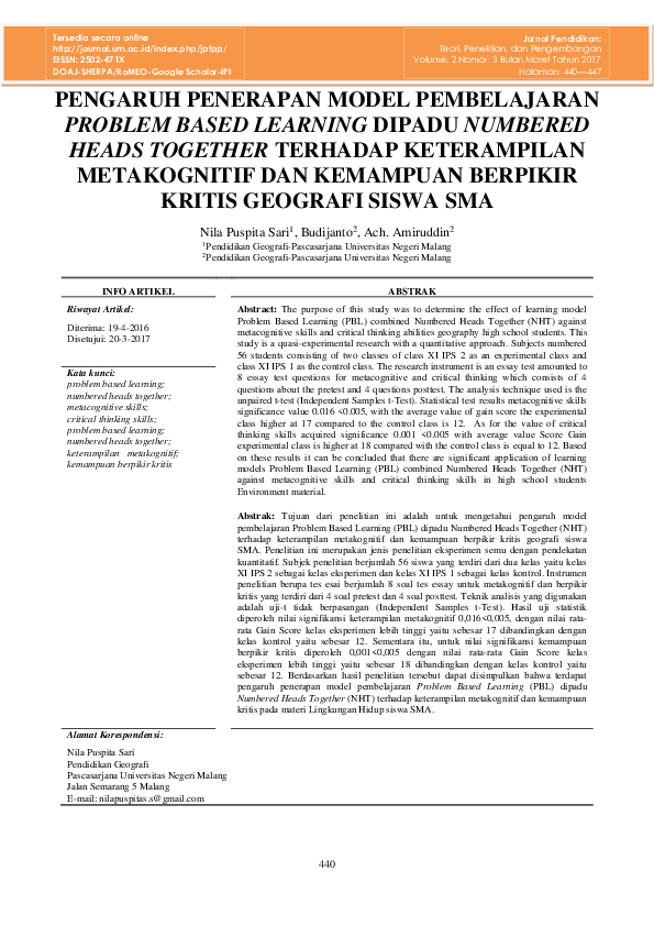 (PDF) Pengaruh Penerapan Model Pembelajaran Problem Based Learning ...