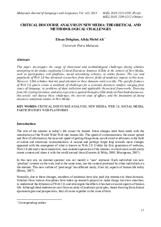 (PDF) Critical Discourse Analysis in New Media: Theoretical and ...
