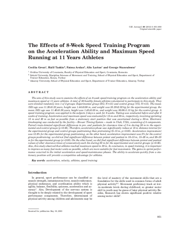 (PDF) The effects of 8-week speed training program on the acceleration ...