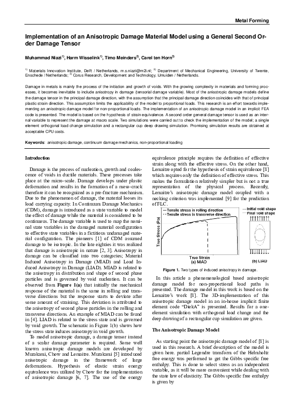 (PDF) Implementation of an Anisotropic Damage Material Model using ...