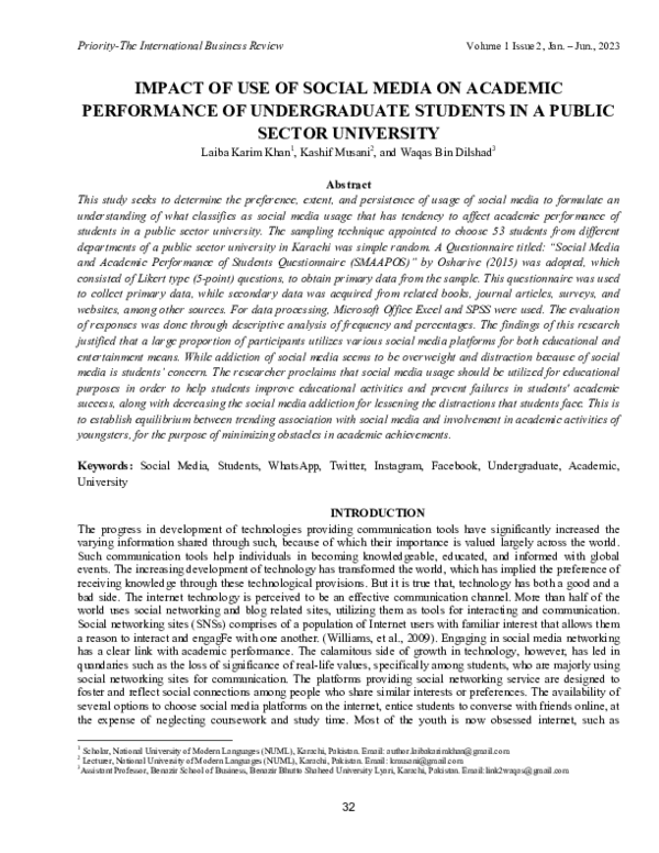 (PDF) IMPACT OF USE OF SOCIAL MEDIA ON ACADEMIC PERFORMANCE OF ...