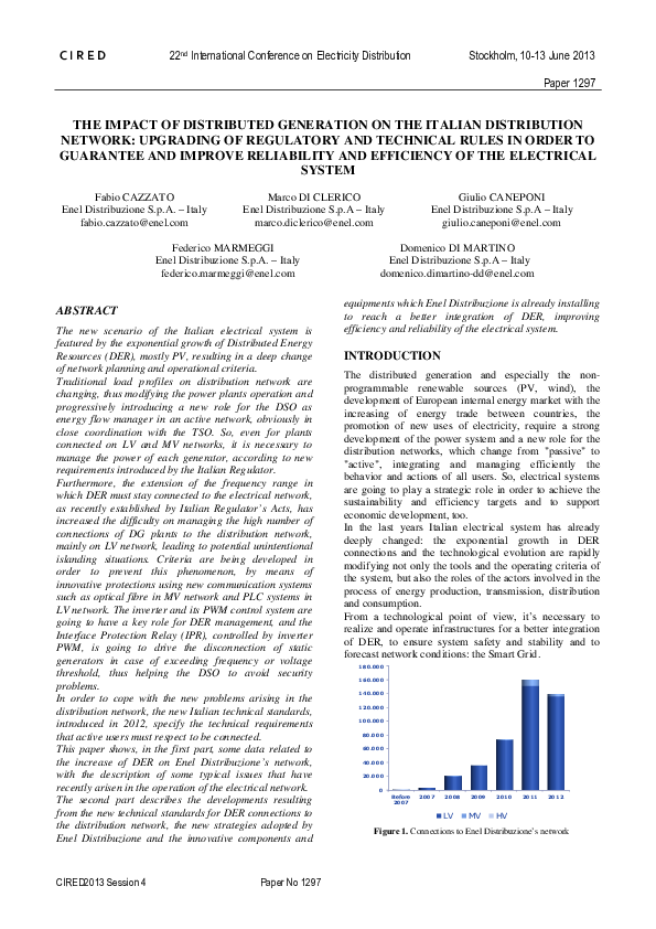(PDF) The impact of distributed generation on the Italian distribution ...