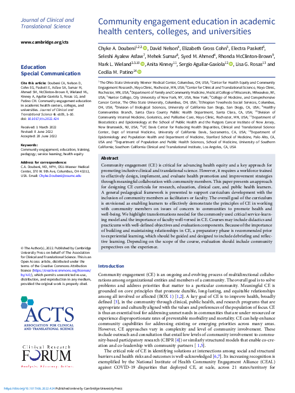 (PDF) Community engagement education in academic health centers ...