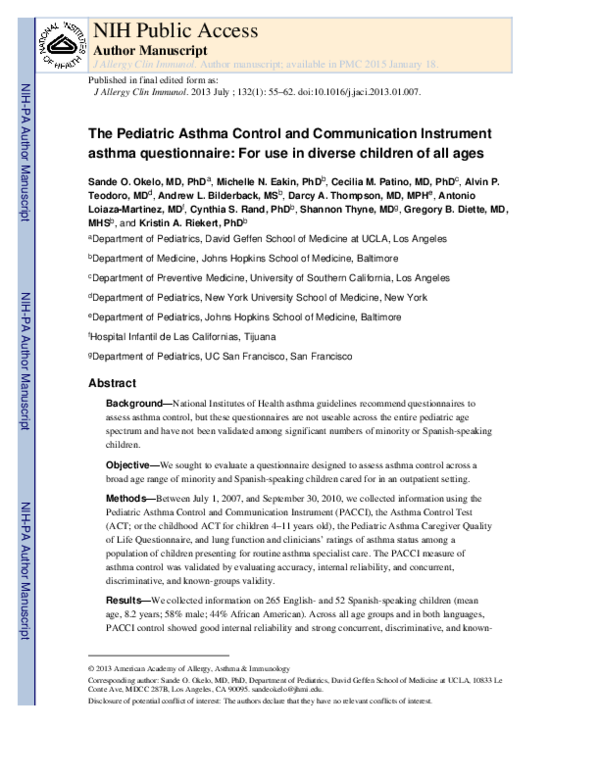 (PDF) The Pediatric Asthma Control and Communication Instrument asthma ...