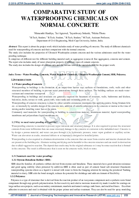 (PDF) Comparative Study of Waterproofing Chemicals on Normal Concrete