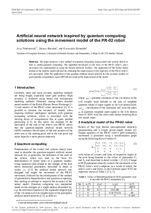 (PDF) Artificial neural network inspired by quantum computing solutions ...