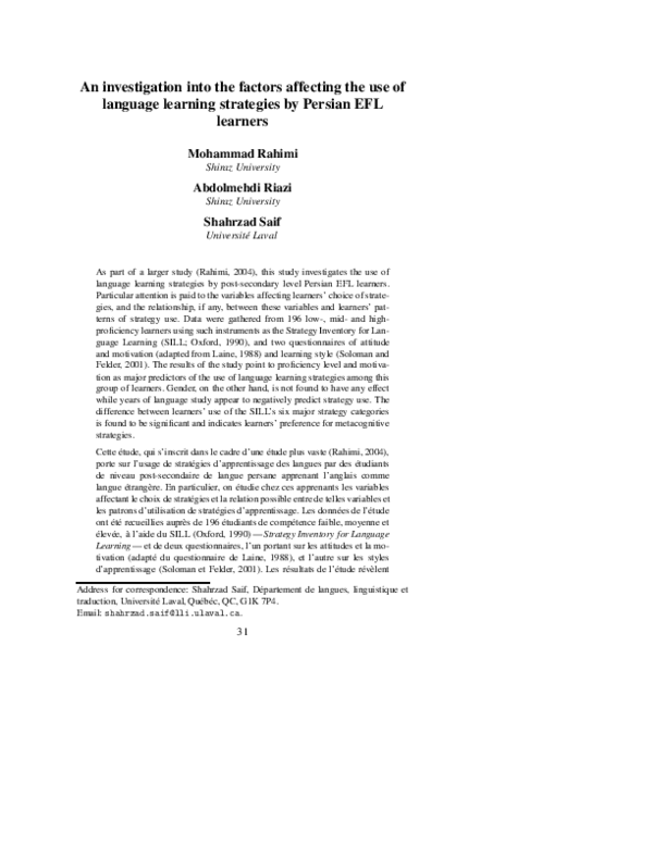 (PDF) An Investigation into the Factors Affecting the Use of Language ...