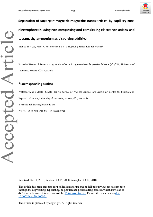 (PDF) Separation of superparamagnetic magnetite nanoparticles by ...
