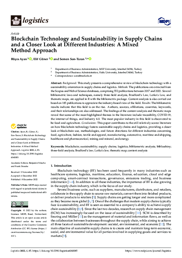 (PDF) Blockchain Technology and Sustainability in Supply Chains and a ...