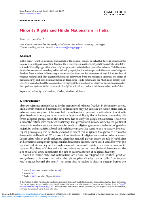 (PDF) Minority Rights and Hindu Nationalism in India