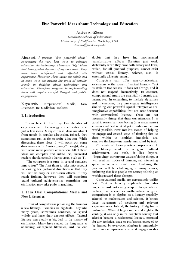 (PDF) Five Powerful Ideas About Technology and Education
