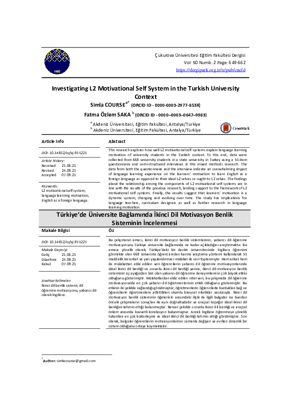 (PDF) Investigating L2 Motivational Self System in the Turkish ...