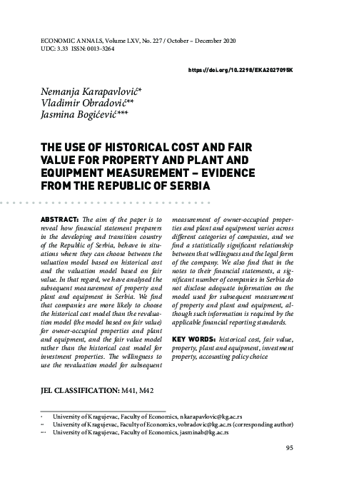 (PDF) The use of historical cost and fair value for property and plant ...