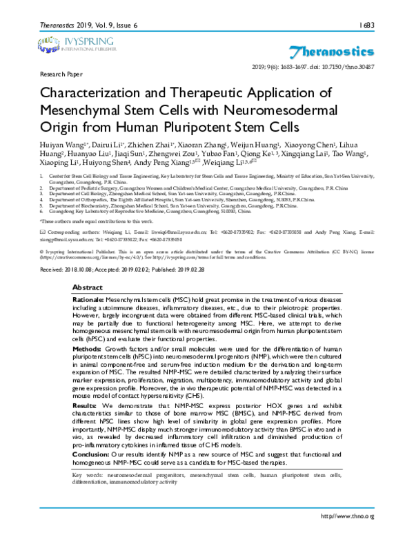 (PDF) Characterization and Therapeutic Application of Mesenchymal Stem ...