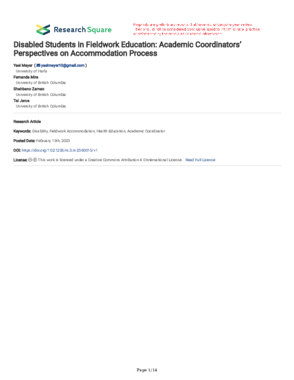 (PDF) Disabled Students in Fieldwork Education: Academic Coordinators ...