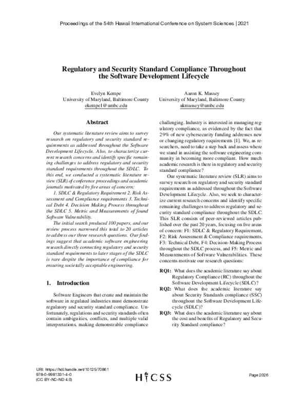 (PDF) Regulatory and Security Standard Compliance Throughout the ...