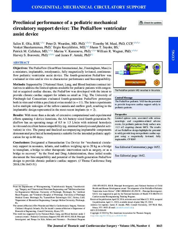 (PDF) Preclinical performance of a pediatric mechanical circulatory ...