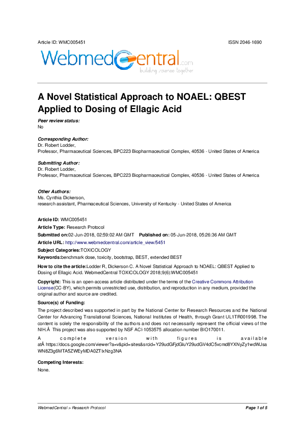 (PDF) A Novel Statistical Approach To NOAEL: QBEST Applied To Dosing Of ...