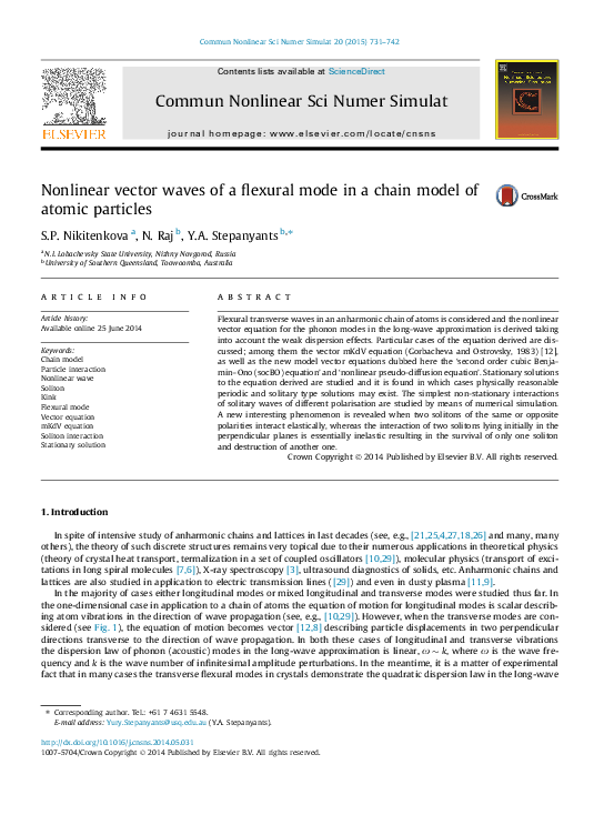 (PDF) Nonlinear vector waves of a flexural mode in a chain model of ...