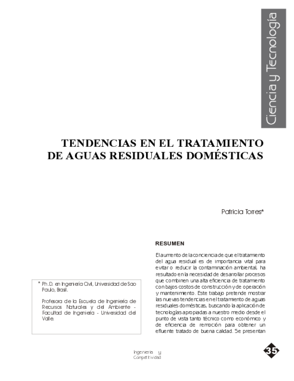 (PDF) Tendencias en el Tratamiento de Aguas Residuales Domésticas