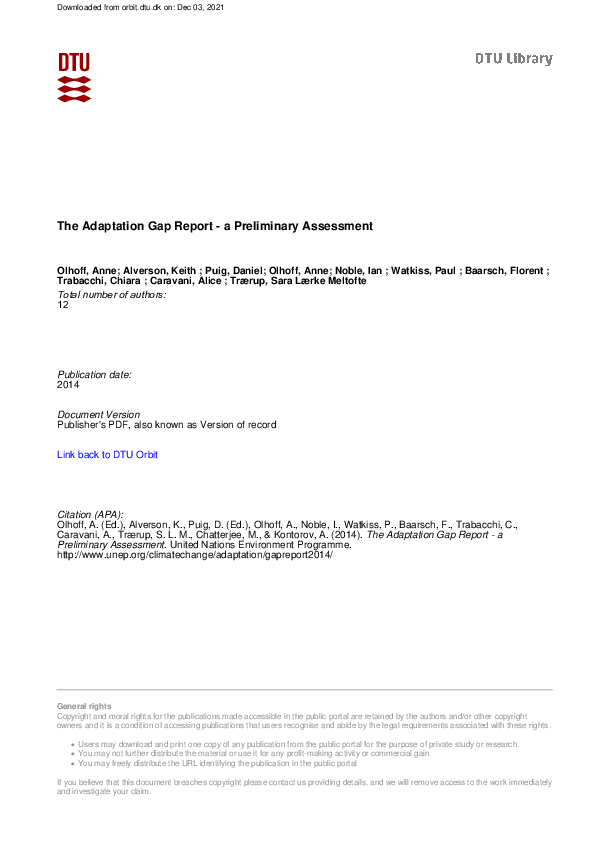 (PDF) The Adaptation Gap Report - a Preliminary Assessment | Ian R ...