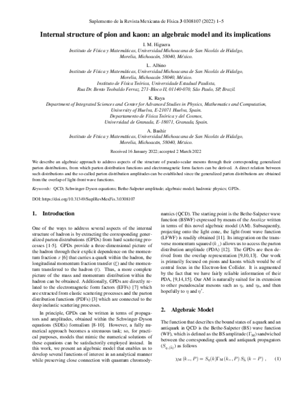 (PDF) Internal structure of pion and kaon: an algebraic model and its ...