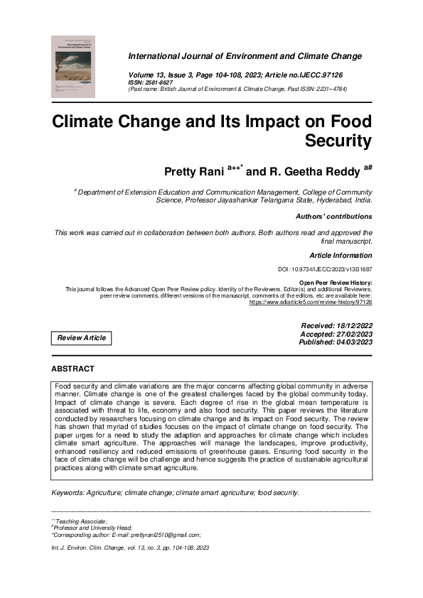 (PDF) Climate Change and Its Impact on Food Security