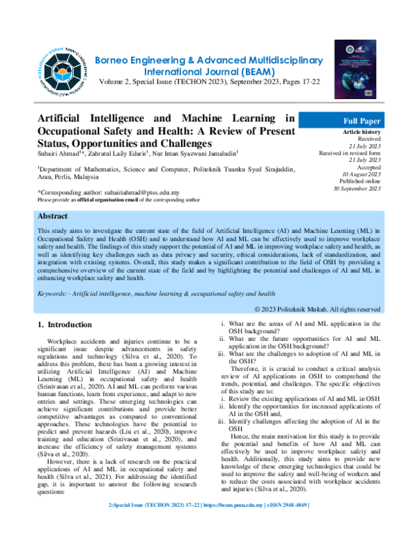 (PDF) Artificial Intelligence and Machine Learning in Occupational ...