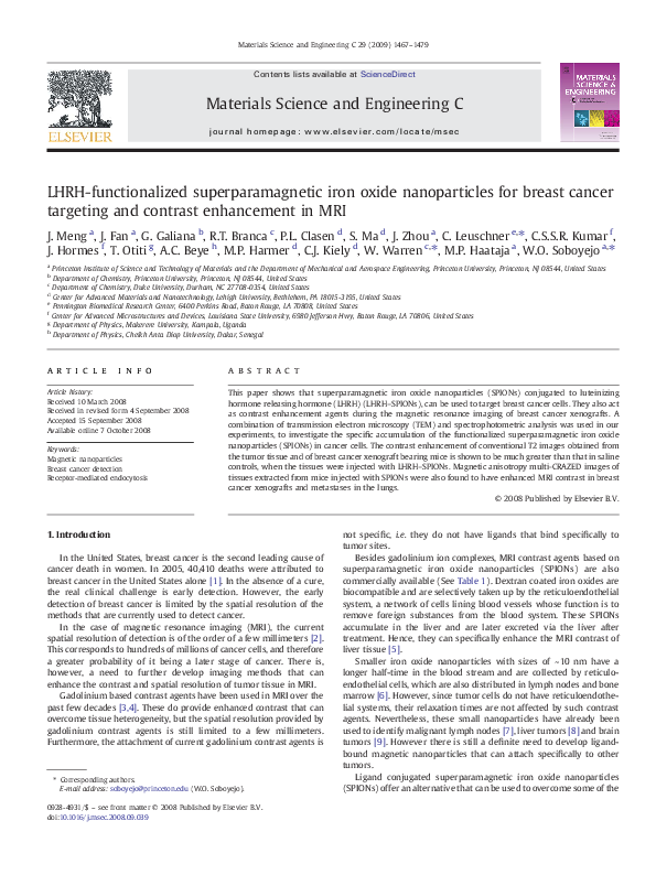 (PDF) LHRH-functionalized superparamagnetic iron oxide nanoparticles ...