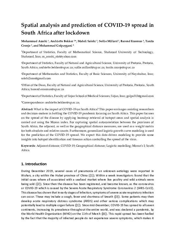 (PDF) Spatial analysis and prediction of COVID-19 spread in South ...