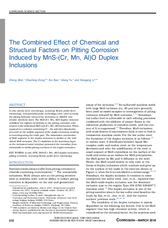(PDF) The Combined Effect of Chemical and Structural Factors on Pitting ...