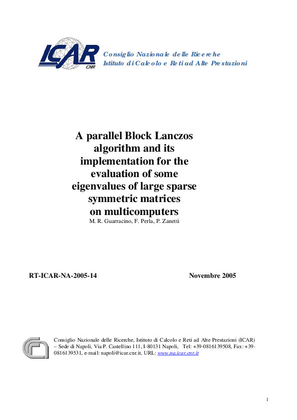 (PDF) A parallel block Lanczos algorithm and its implementation for the ...