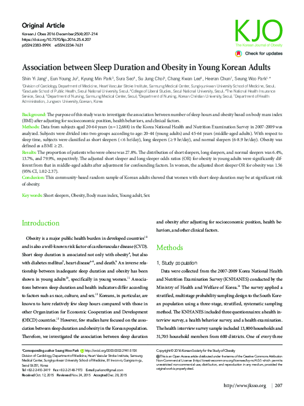 (PDF) The association between sleep duration and obesity in older adults