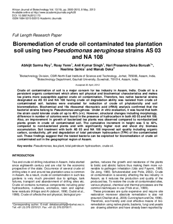 (PDF) Bioremediation of crude oil contaminated tea plantation soil ...