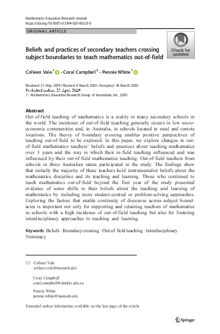 (PDF) Beliefs and practices of secondary teachers crossing subject ...