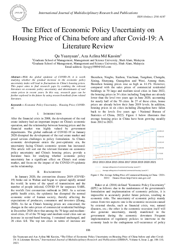 (PDF) The Effect of Economic Policy Uncertainty on Housing Price of ...