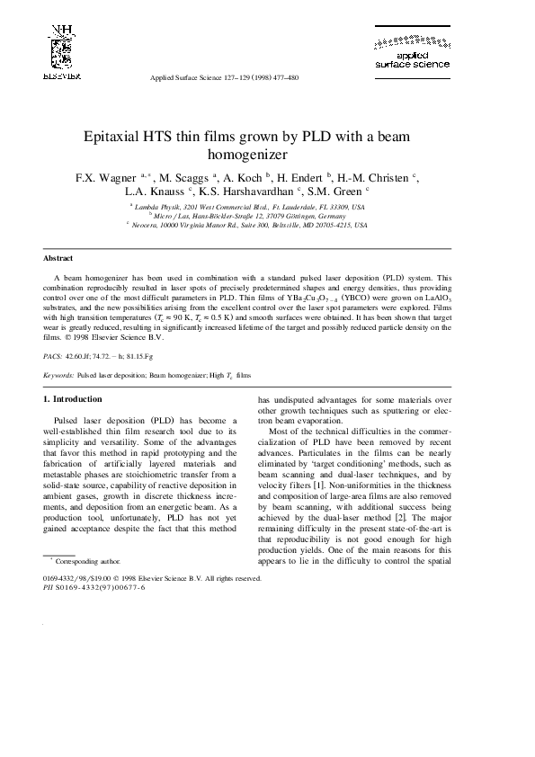 (PDF) Epitaxial HTS thin films grown by PLD with a beam homogenizer