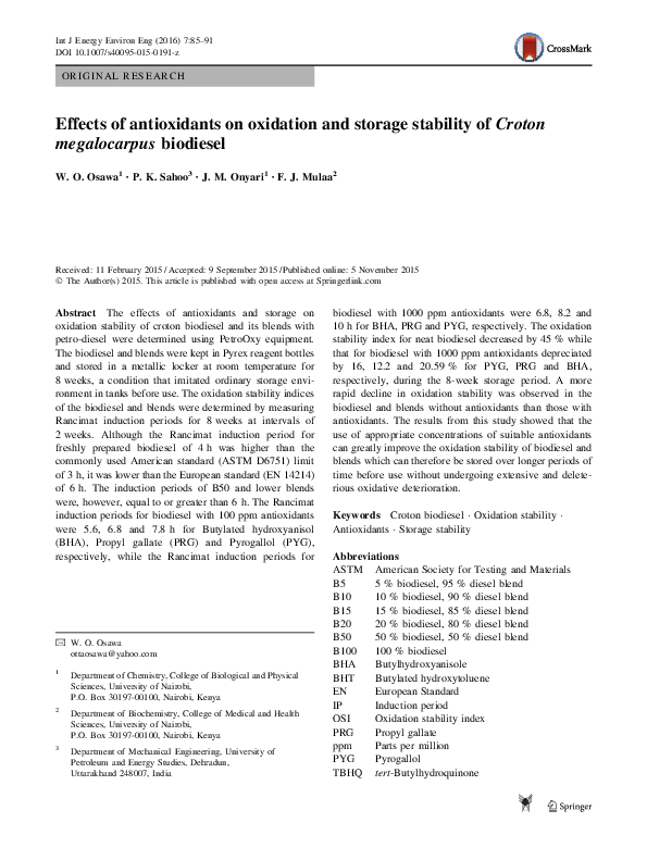 (PDF) Effects of antioxidants on oxidation and storage stability of ...