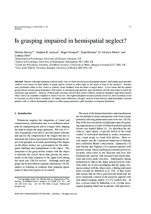 (PDF) Is Grasping Impaired in Hemispatial Neglect?
