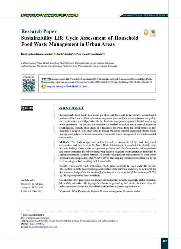 (PDF) Sustainability Life Cycle Assessment of Household Food Waste ...
