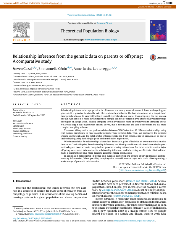 (PDF) Relationship inference from the genetic data on parents or ...