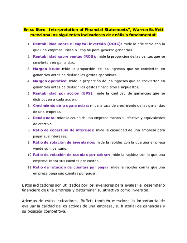 (PDF) METRICAS DE EVALUACION DE WARREN BUFFETT - ABC DEL ANALISIS ...