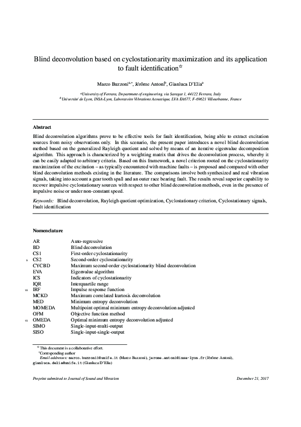 (PDF) Blind deconvolution based on cyclostationarity maximization and ...