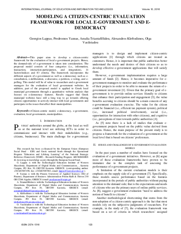 (PDF) Modeling a Citizen-Centric Evaluation Framework for Local E ...