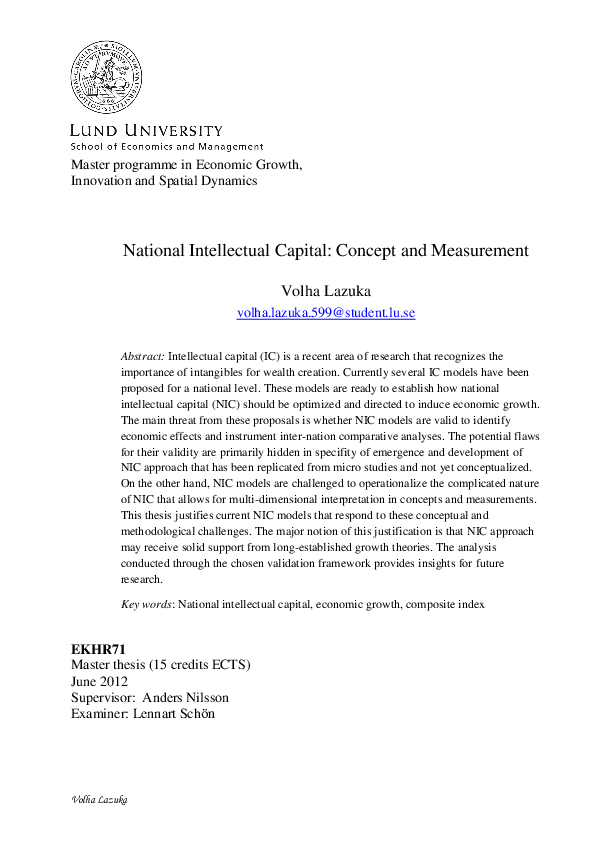 (PDF) National Intellectual Capital: Concept and Measurement